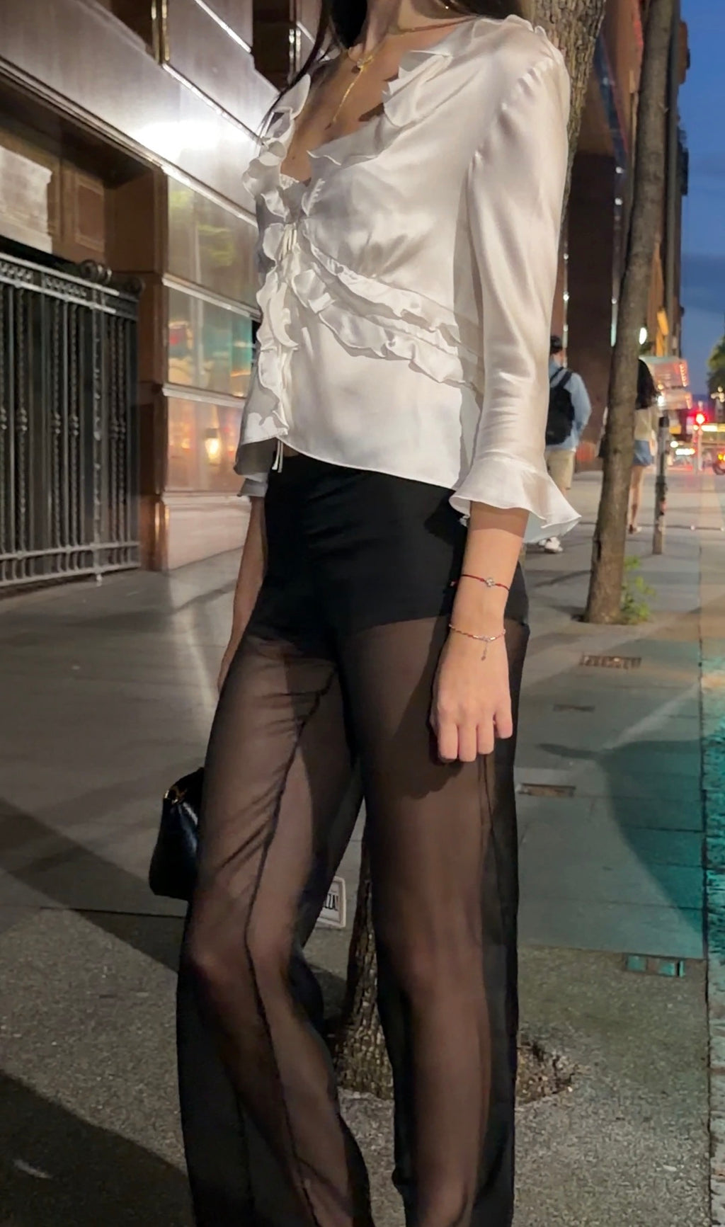 Column Silk Pants in Black