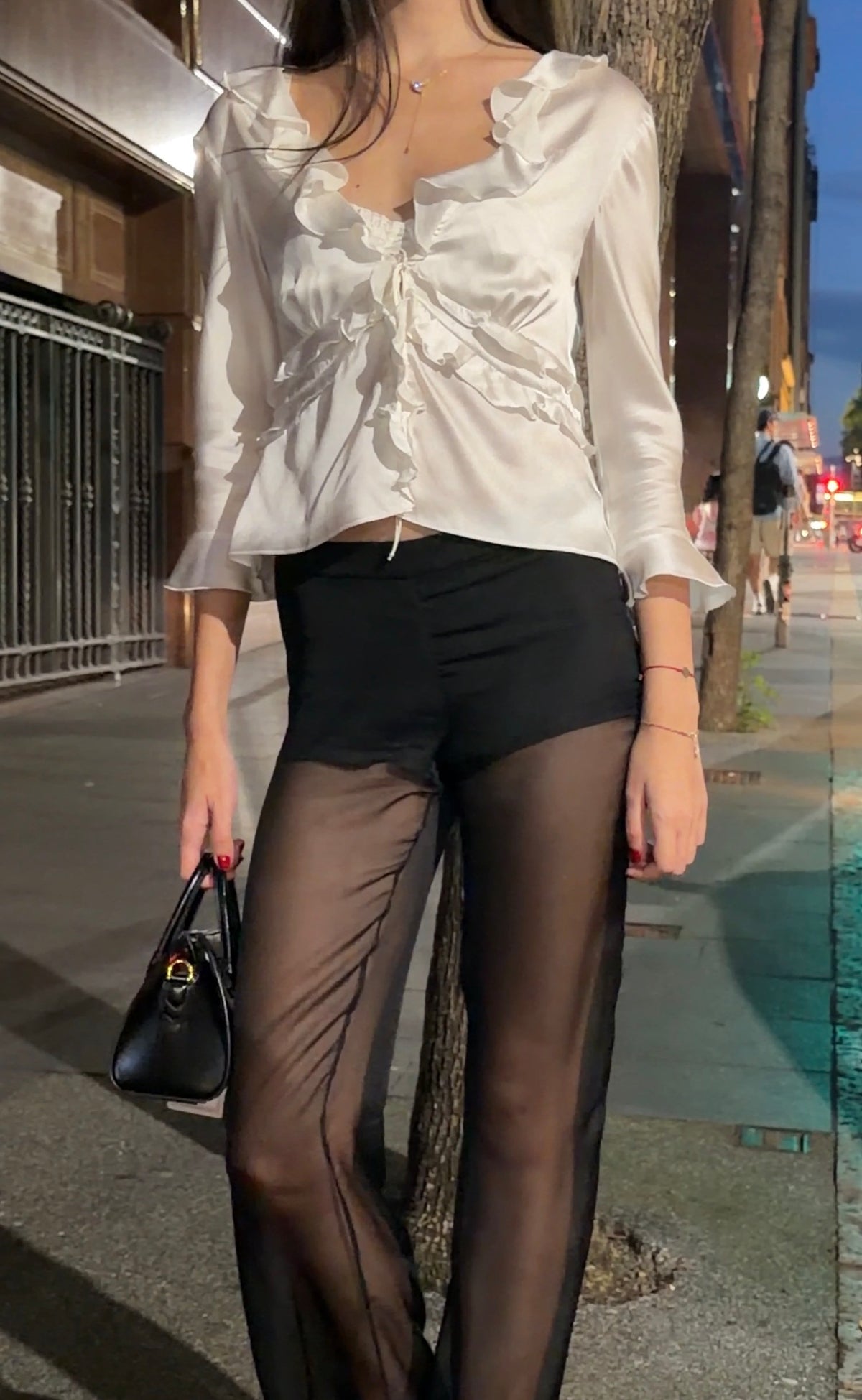 Column Silk Pants in Black