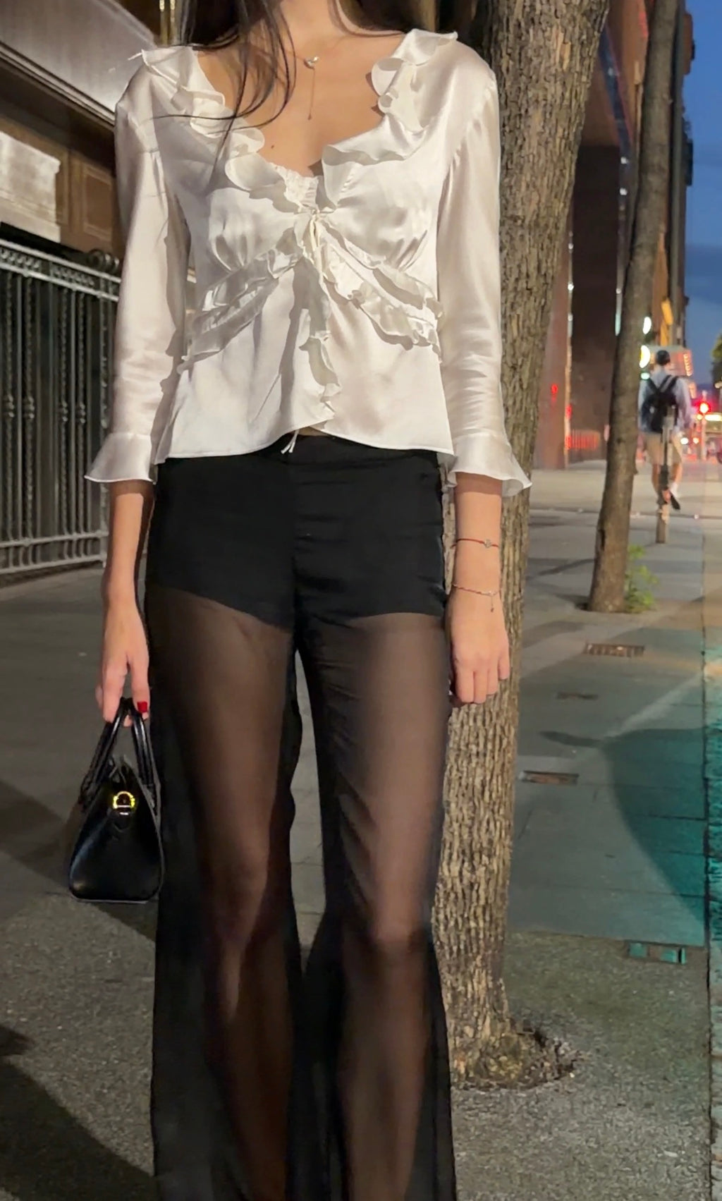 Column Silk Pants in Black