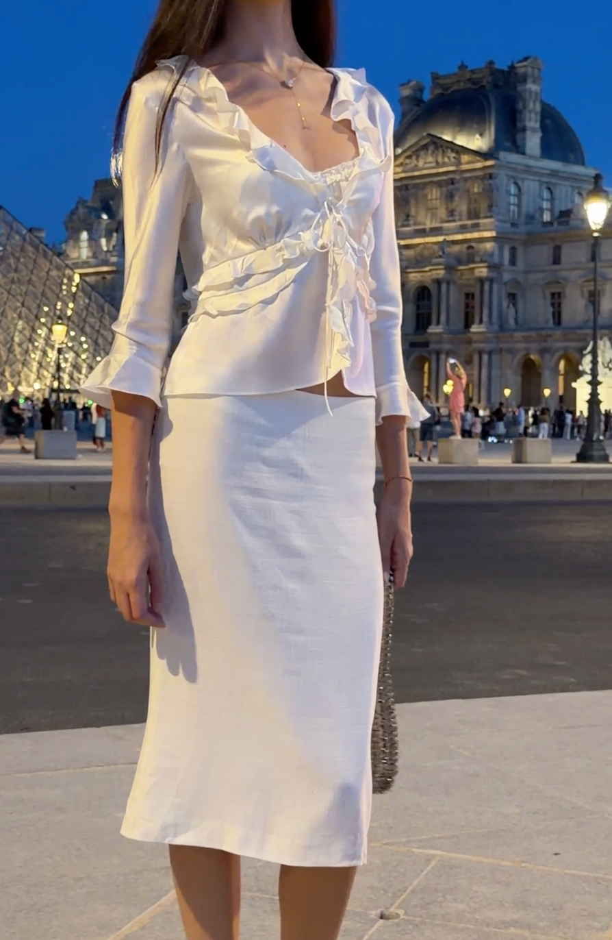 Column Linen Blend Skirt