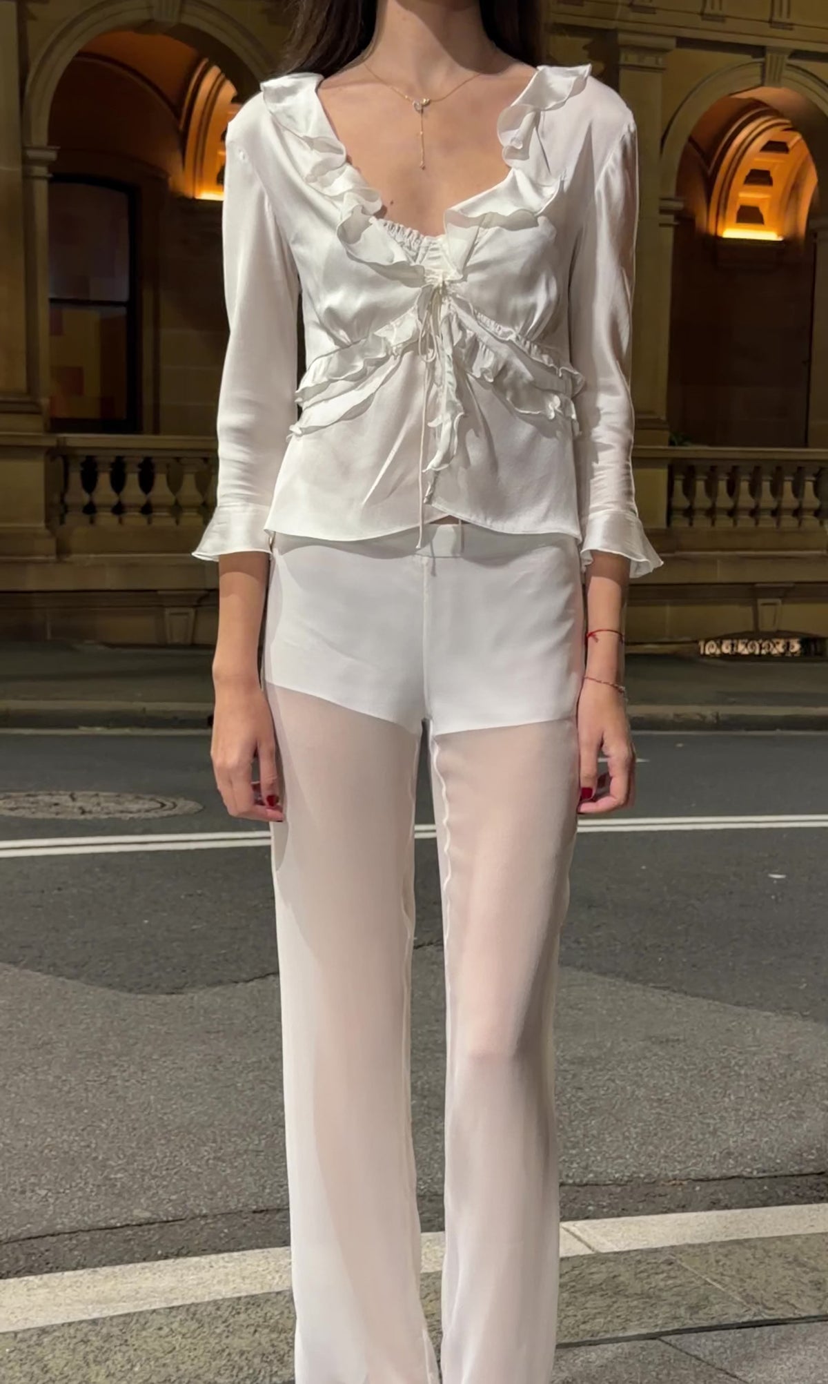 Column Silk Pants in Ivory